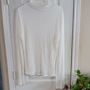 Free People Winter White Long Sleeve Viscose Paper Thin Turtleneck